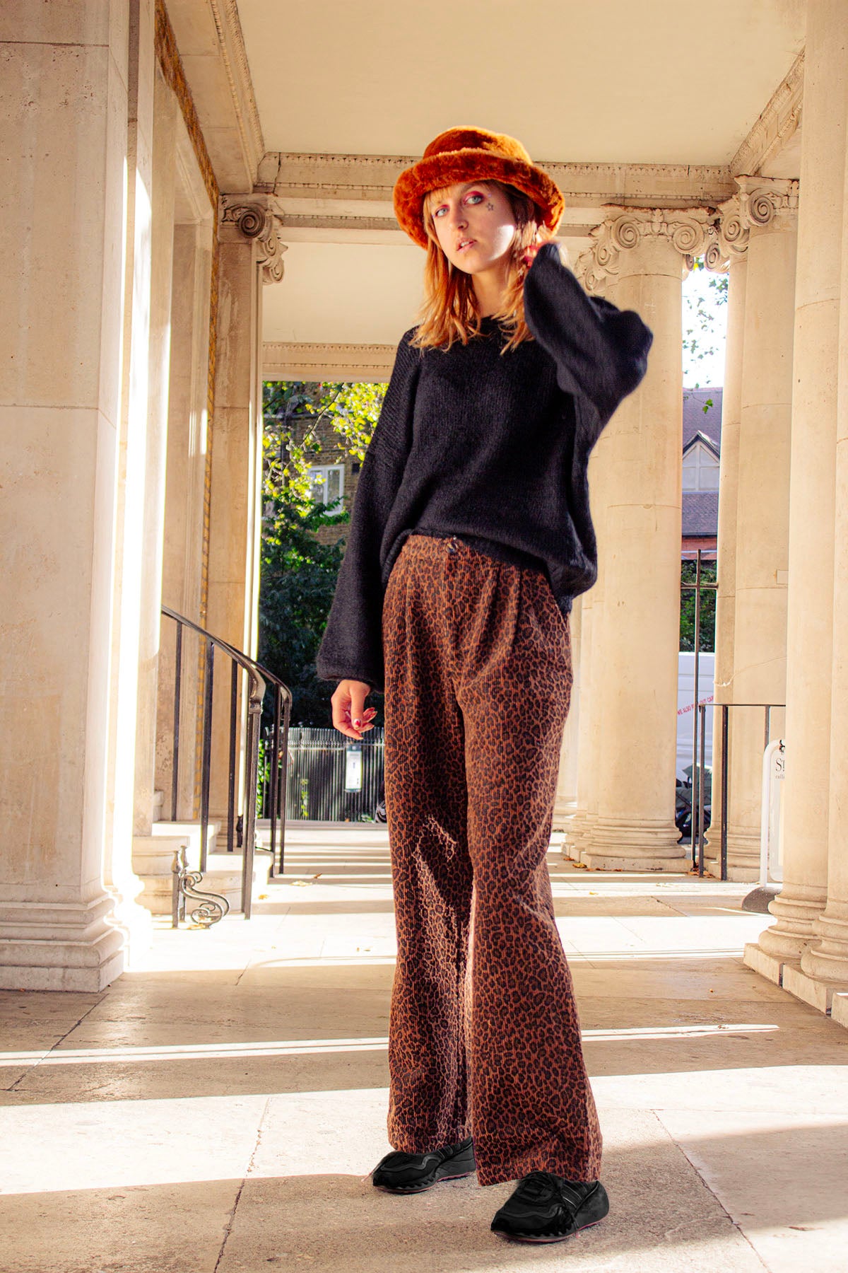 Corduroy Leopard Print Wide Leg Trousers - Sugar + Style