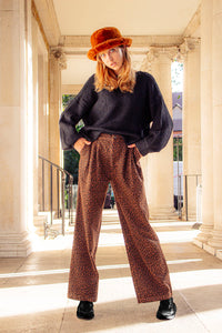 Corduroy Leopard Print Wide Leg Trousers - Sugar + Style