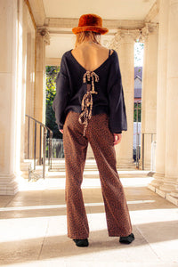 Corduroy Leopard Print Wide Leg Trousers - Sugar + Style