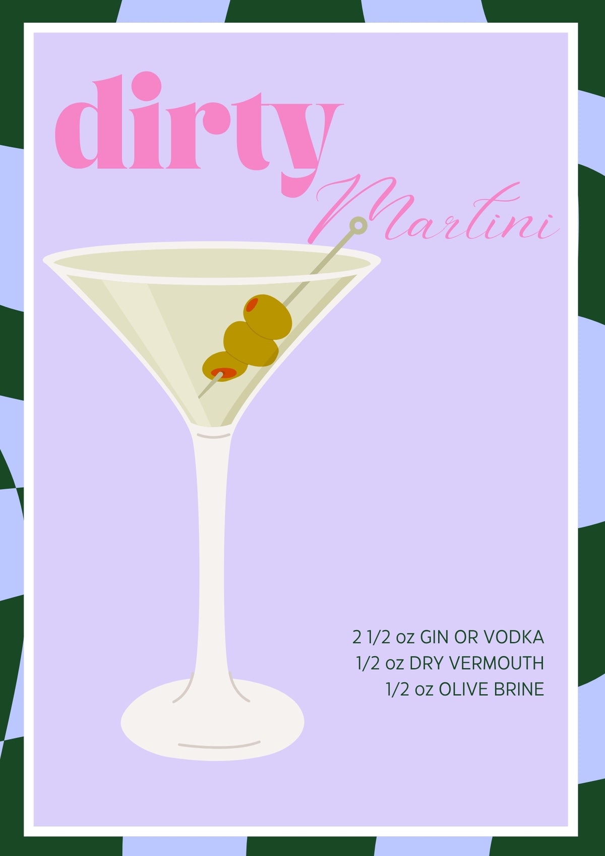 Dirty Martini Illustrated Recipe A4 Print - Sugar + Style