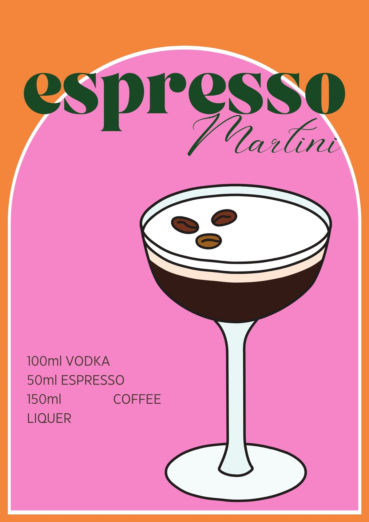 Espresso Martini Illustrated Recipe A4 Print - Sugar + Style