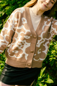 Bold Floral Outline Print Cardigan - Sugar + Style