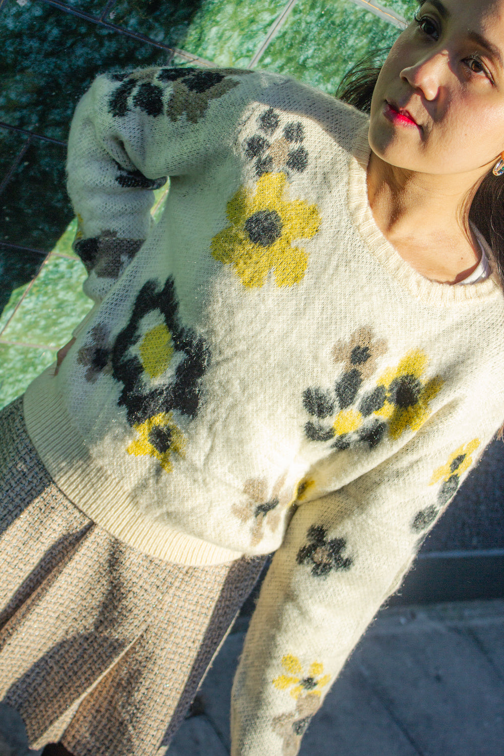 Cropped Floral Print Jumper