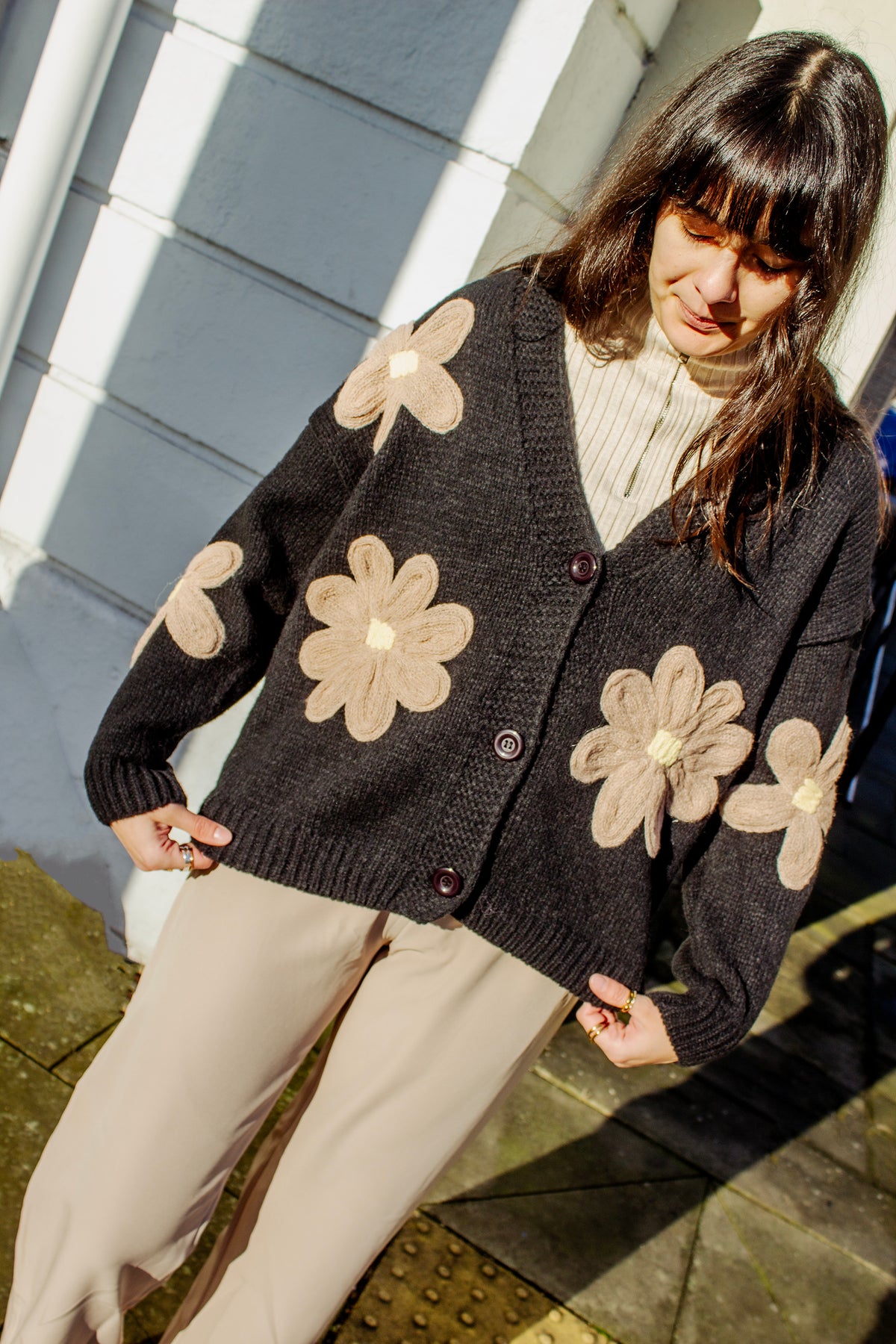 Crochet Applique Bold Floral Cardigan - Sugar + Style