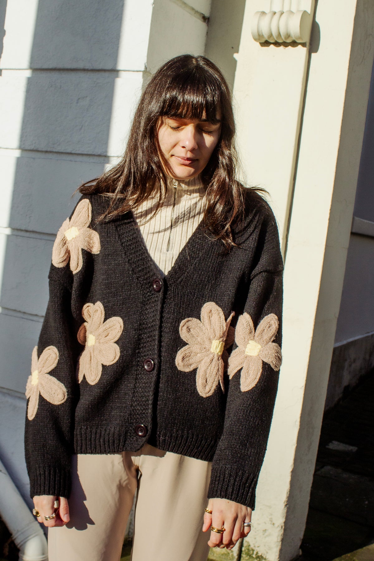 Crochet Applique Bold Floral Cardigan - Sugar + Style