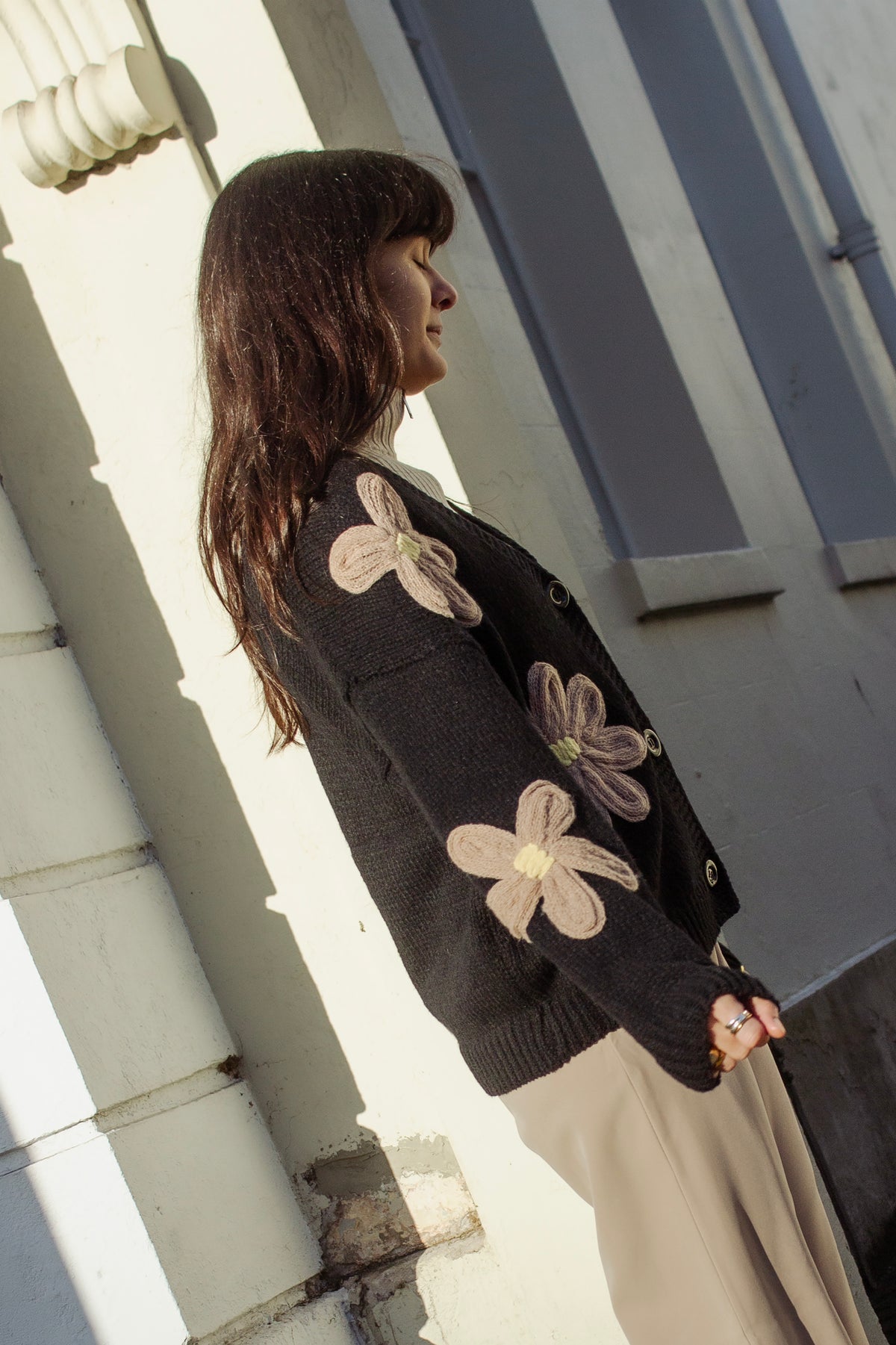 Crochet Applique Bold Floral Cardigan - Sugar + Style