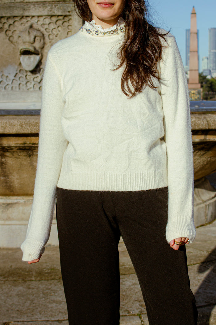Ruffle Neck Gem Detail Jumper - Sugar + Style