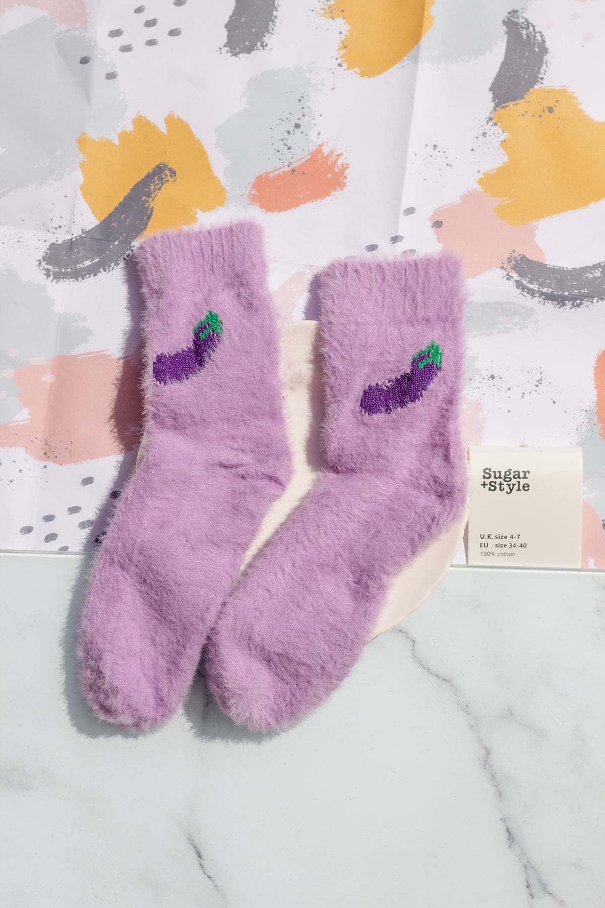 Fuzzy Feel Aubergine Fruit Socks - Sugar + Style