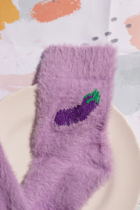 Fuzzy Feel Aubergine Fruit Socks - Sugar + Style