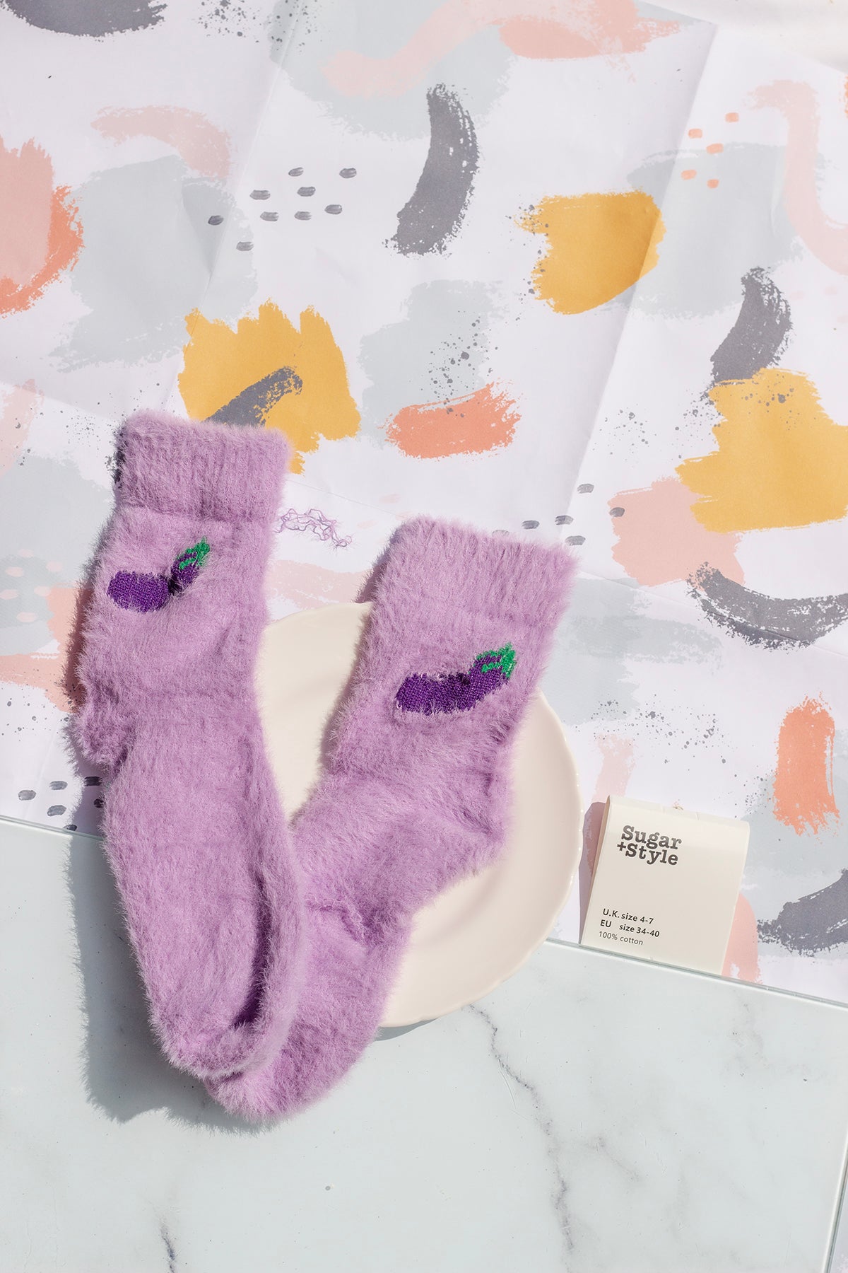 Fuzzy Feel Aubergine Fruit Socks - Sugar + Style