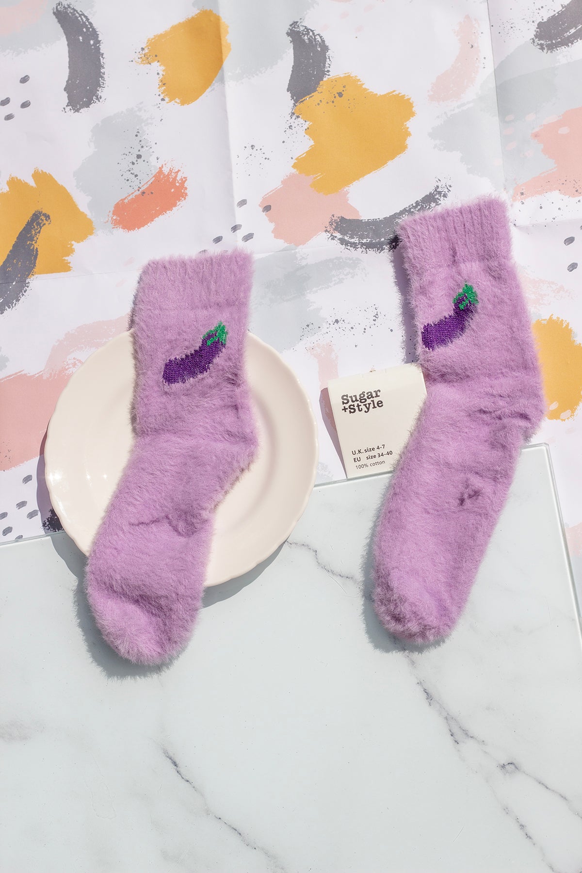 Fuzzy Feel Aubergine Fruit Socks - Sugar + Style