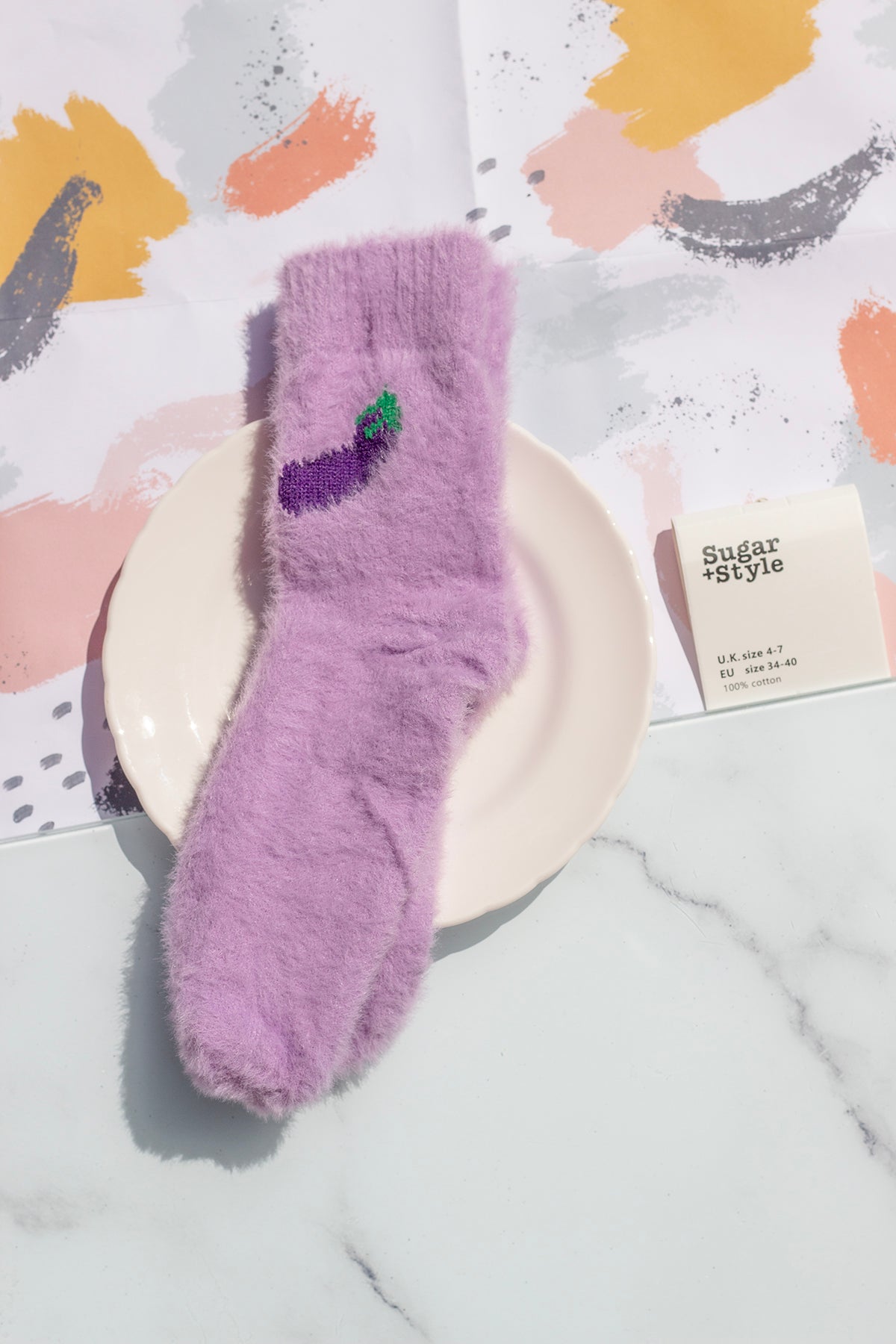 Fuzzy Feel Aubergine Fruit Socks - Sugar + Style