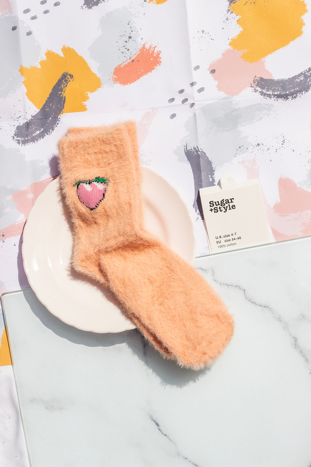 Fuzzy Feel Peach Fruit Socks - Sugar + Style