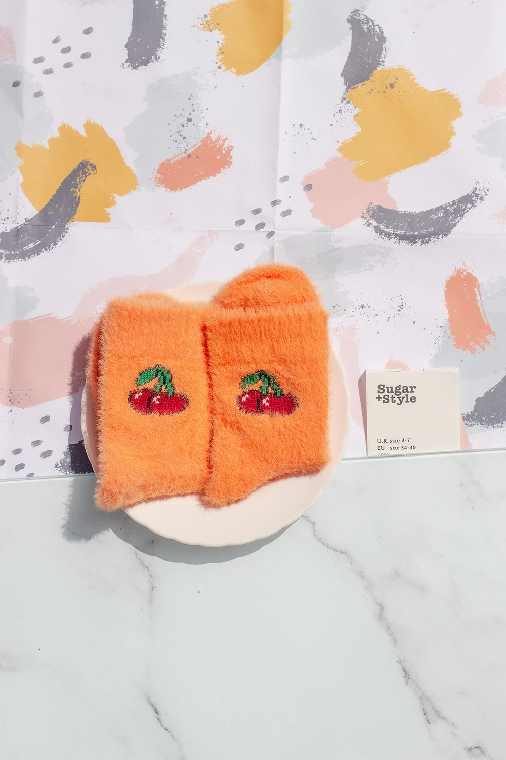 Fuzzy Feel Cherry Fruit Socks - Sugar + Style