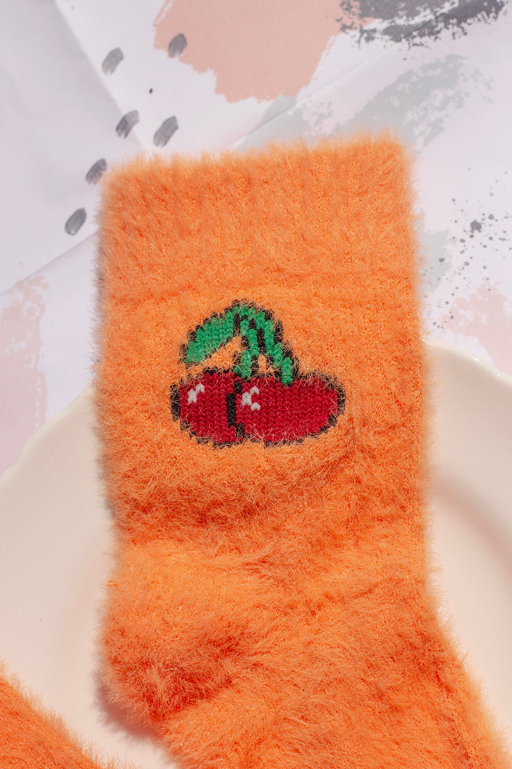 Fuzzy Feel Cherry Fruit Socks - Sugar + Style