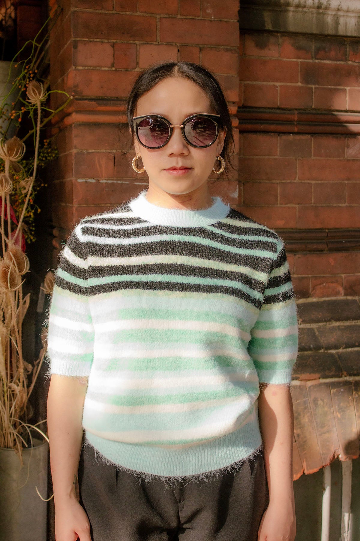 Short Sleeve Fuzzy Stripe Knit - Sugar + Style