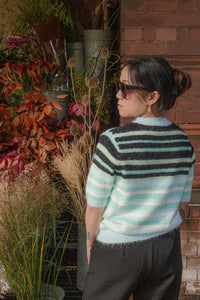 Short Sleeve Fuzzy Stripe Knit - Sugar + Style