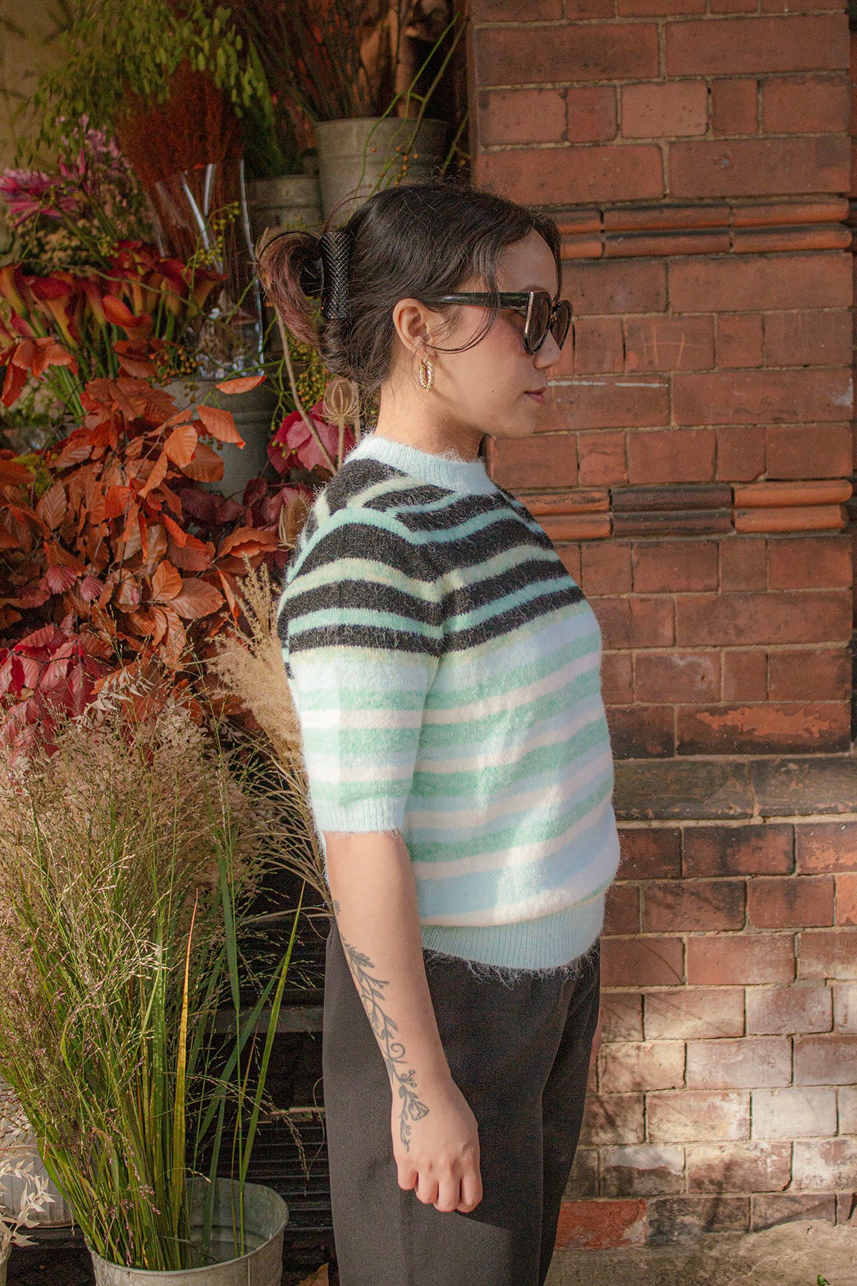 Short Sleeve Fuzzy Stripe Knit - Sugar + Style