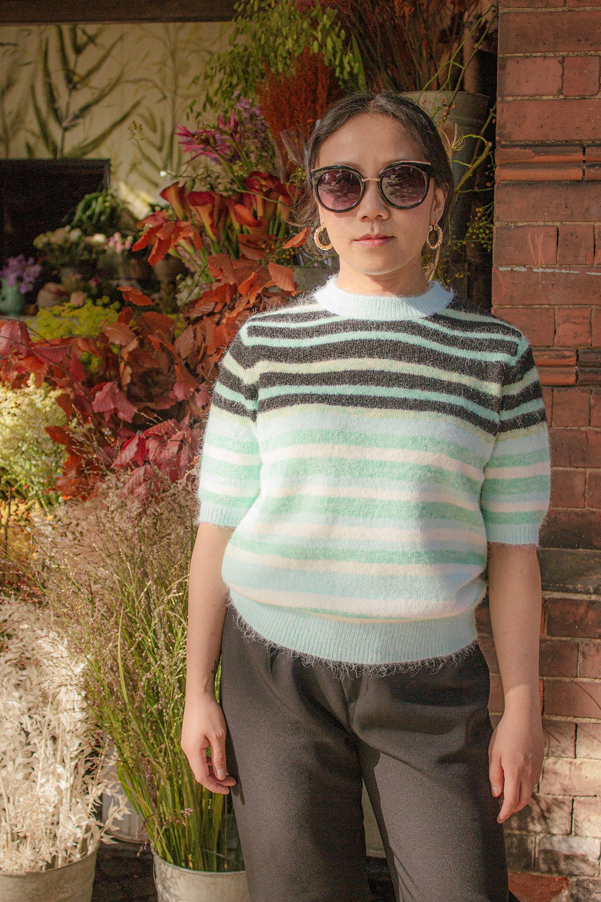 Short Sleeve Fuzzy Stripe Knit - Sugar + Style