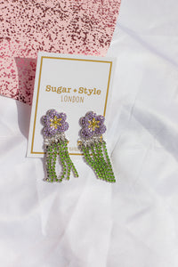 Diamante Dangle Flower Stud Earrings - Sugar + Style