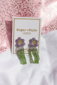 Diamante Dangle Flower Stud Earrings - Sugar + Style