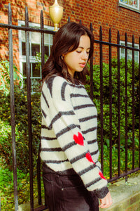 Stripe Heart Sleeve Jumper - Sugar + Style