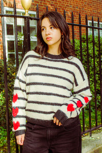 Stripe Heart Sleeve Jumper - Sugar + Style