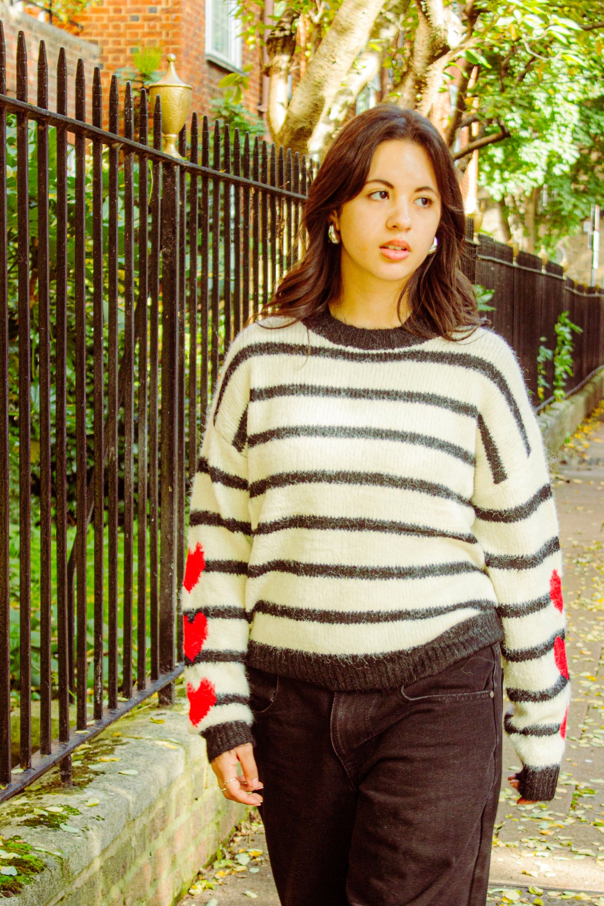 Stripe Heart Sleeve Jumper - Sugar + Style