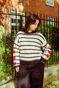 Stripe Heart Sleeve Jumper - Sugar + Style