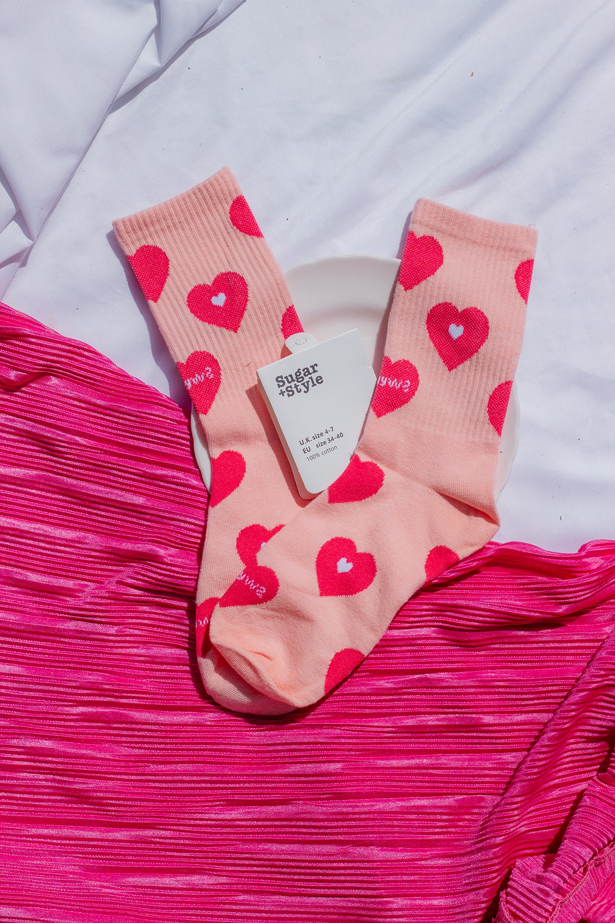 Pink Love Heart Print Socks - Sugar + Style