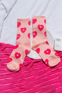 Pink Love Heart Print Socks - Sugar + Style