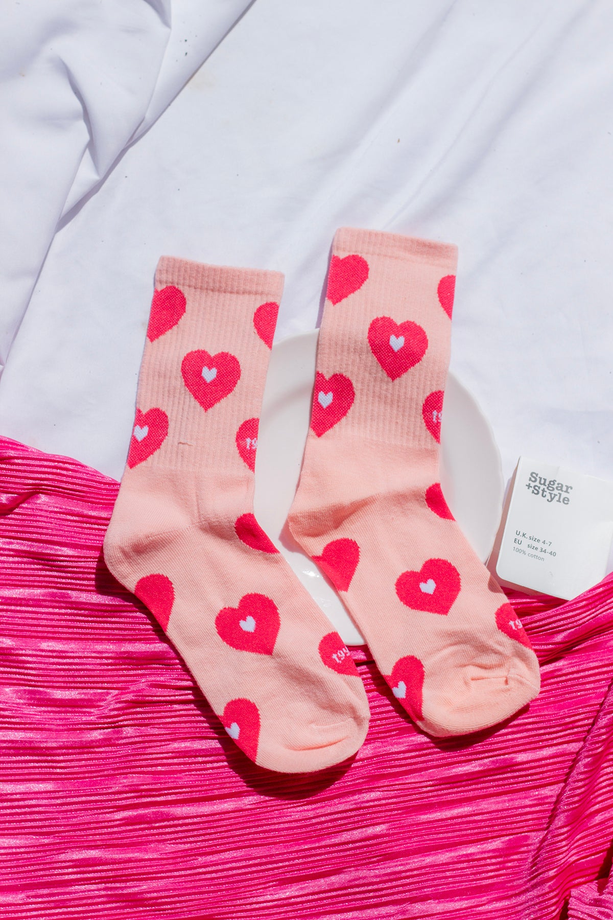 Pink Love Heart Print Socks - Sugar + Style