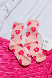 Pink Love Heart Print Socks - Sugar + Style