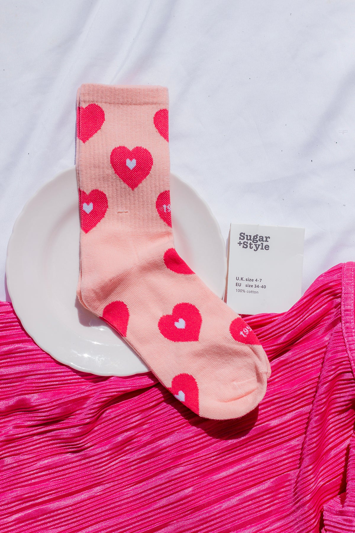 Pink Love Heart Print Socks - Sugar + Style