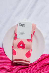 Pink Love Heart Print Socks - Sugar + Style