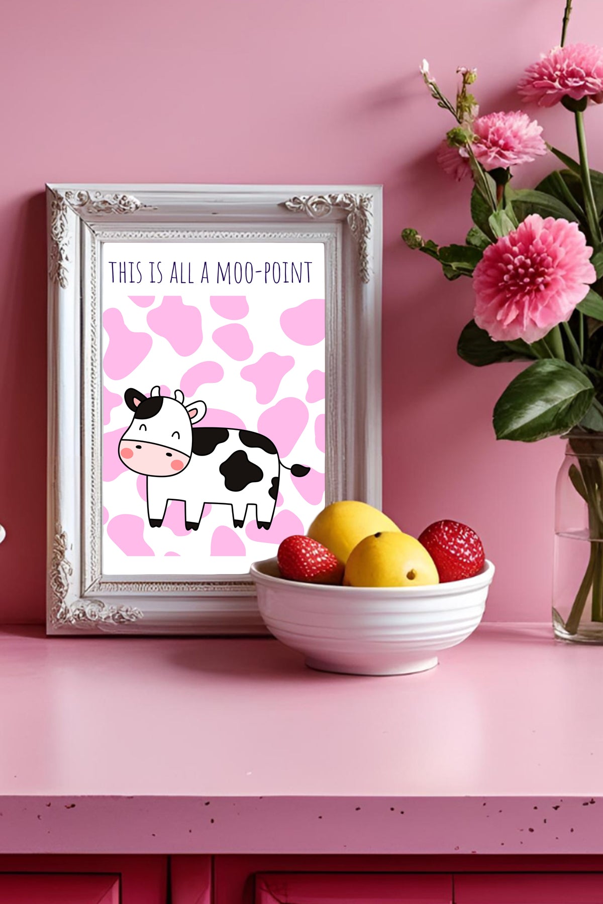 This Is All A Moo-Point Pink Cow A4 Print - Sugar + Style