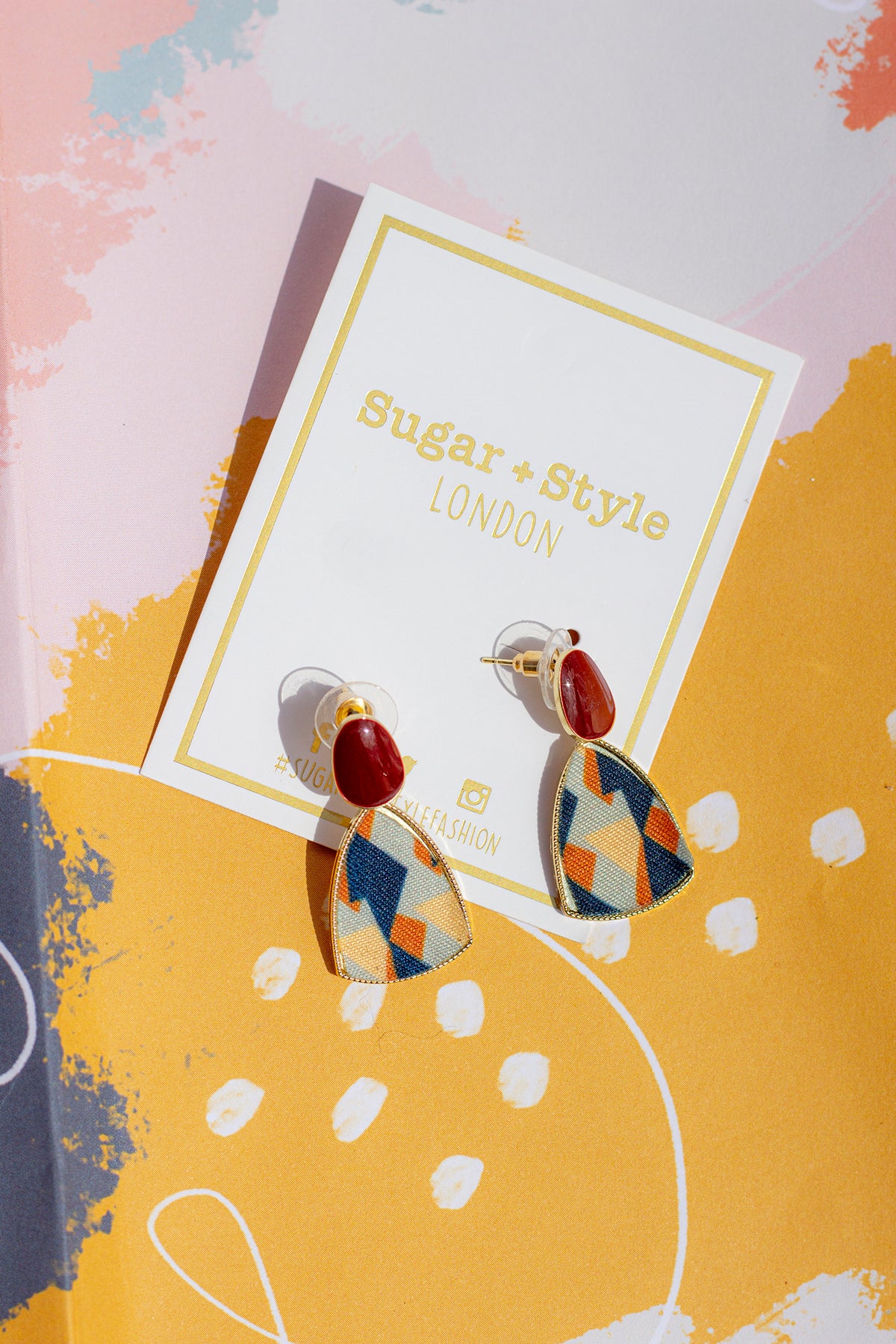Two Tier Curve Mosaic Material Earrings - Sugar + Style