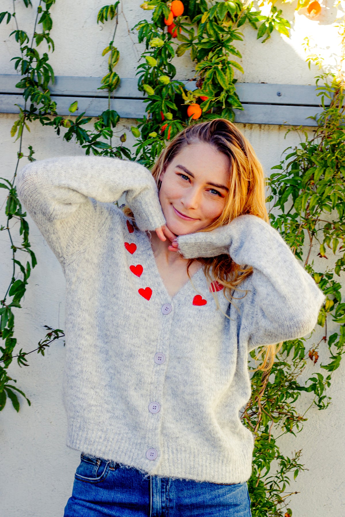 Heart Embroidered Cardigan - Sugar + Style