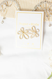 Pearl Detail Flower Outline Earrings - Sugar + Style
