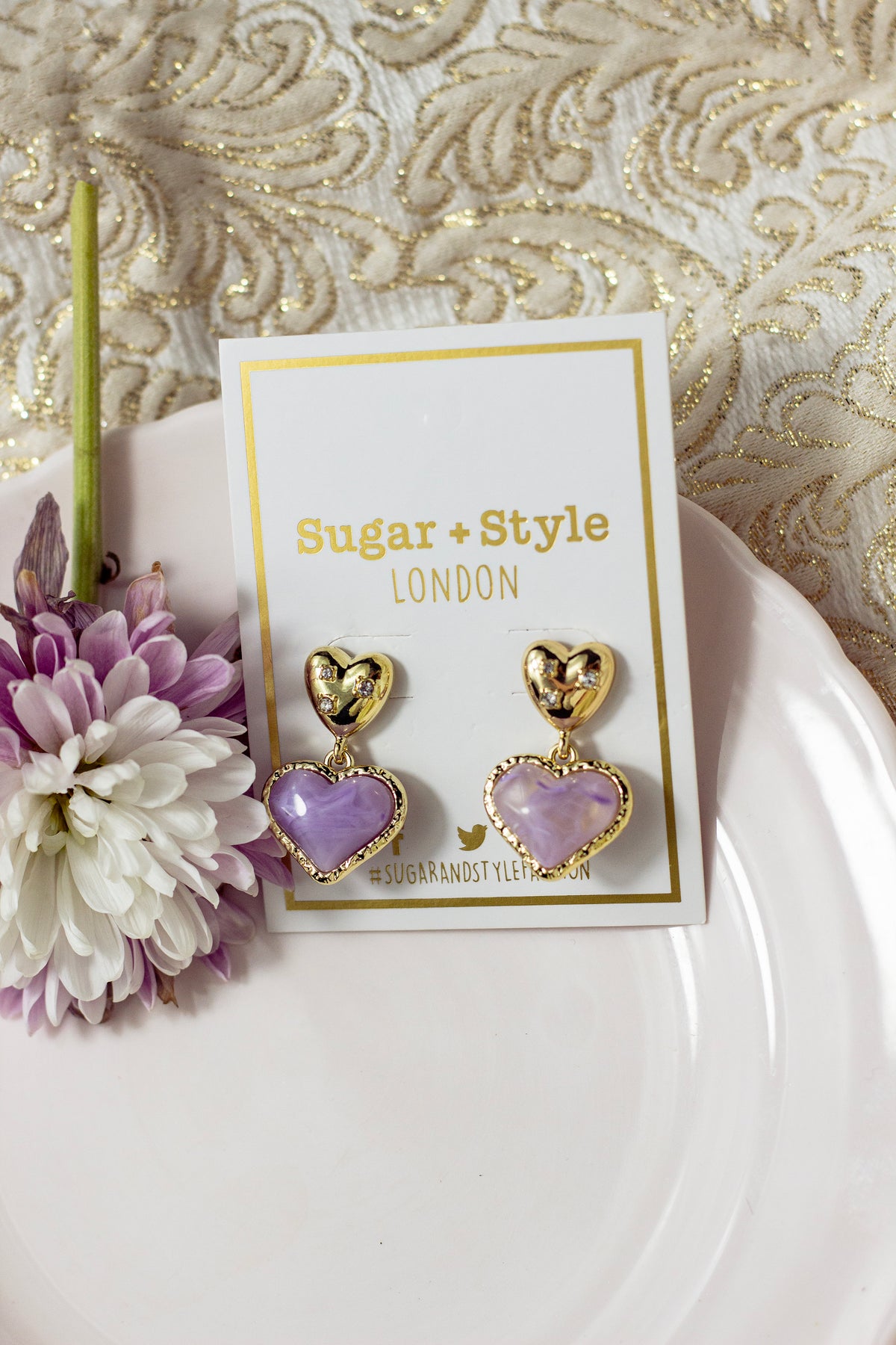 Gold Heart Pearl Dangle Earrings - Sugar + Style