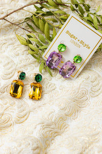 Circle Oblong Jewel Dangle Earrings - Sugar + Style