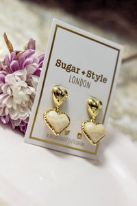 Gold Heart Pearl Dangle Earrings - Sugar + Style