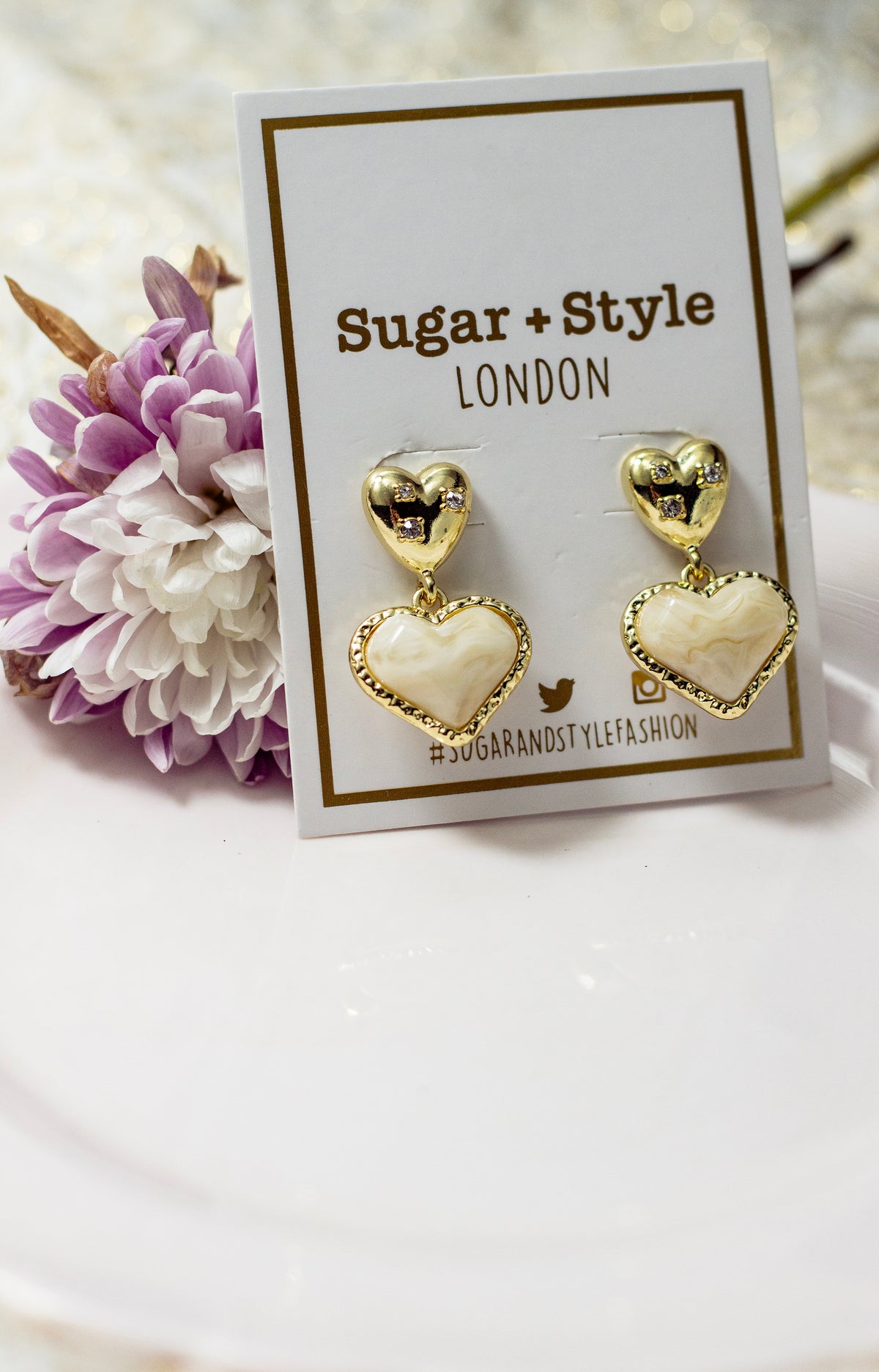 Gold Heart Pearl Dangle Earrings - Sugar + Style