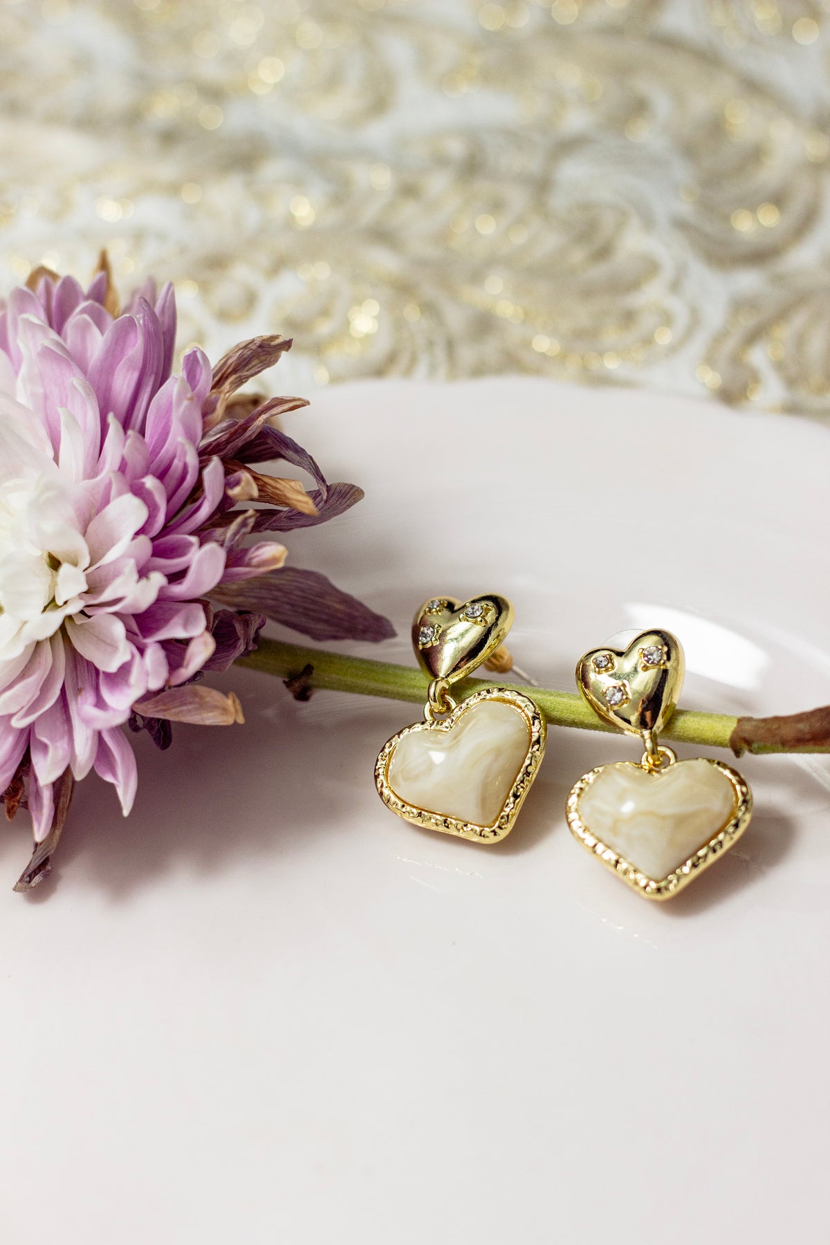 Gold Heart Pearl Dangle Earrings - Sugar + Style