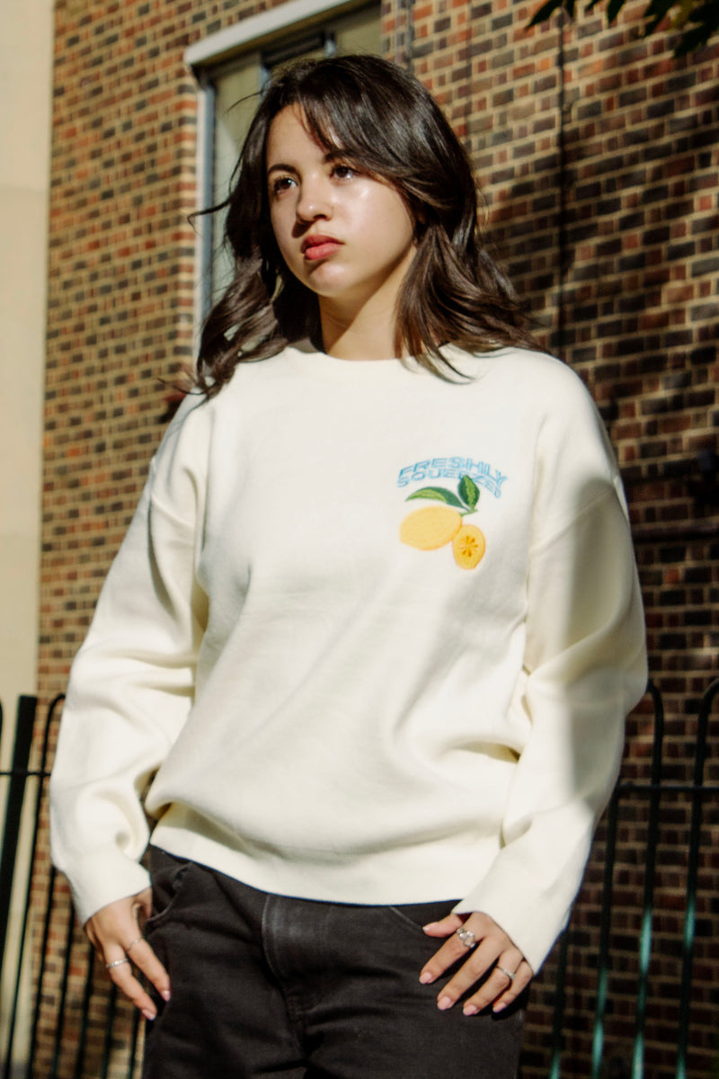 Cream Lemon Embroidered Knit Jumper - Sugar + Style