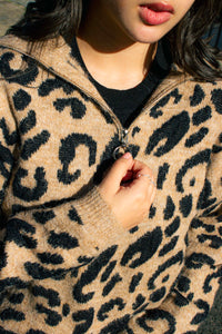 Three Quarter Zip Leopard Print Jumper - Sugar + Style