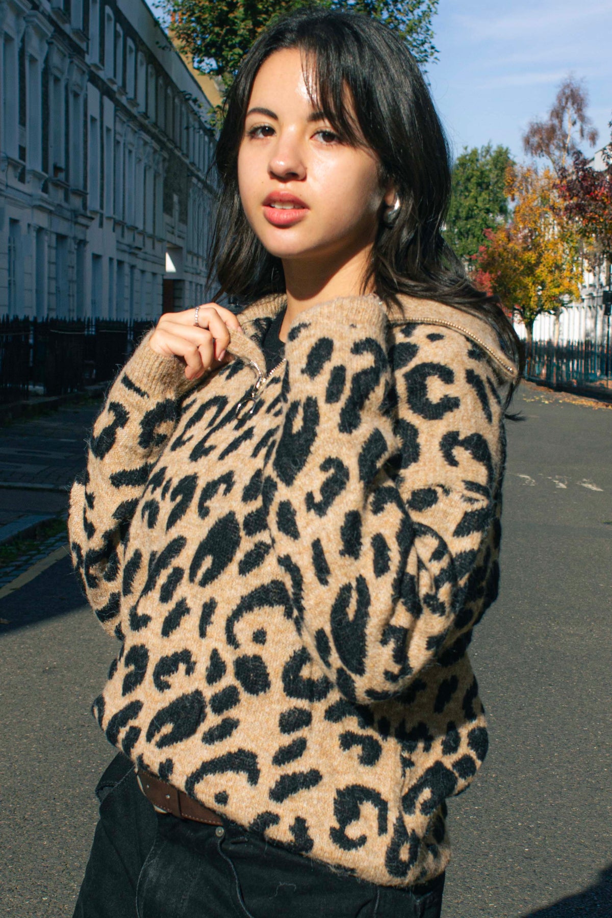 Three Quarter Zip Leopard Print Jumper - Sugar + Style