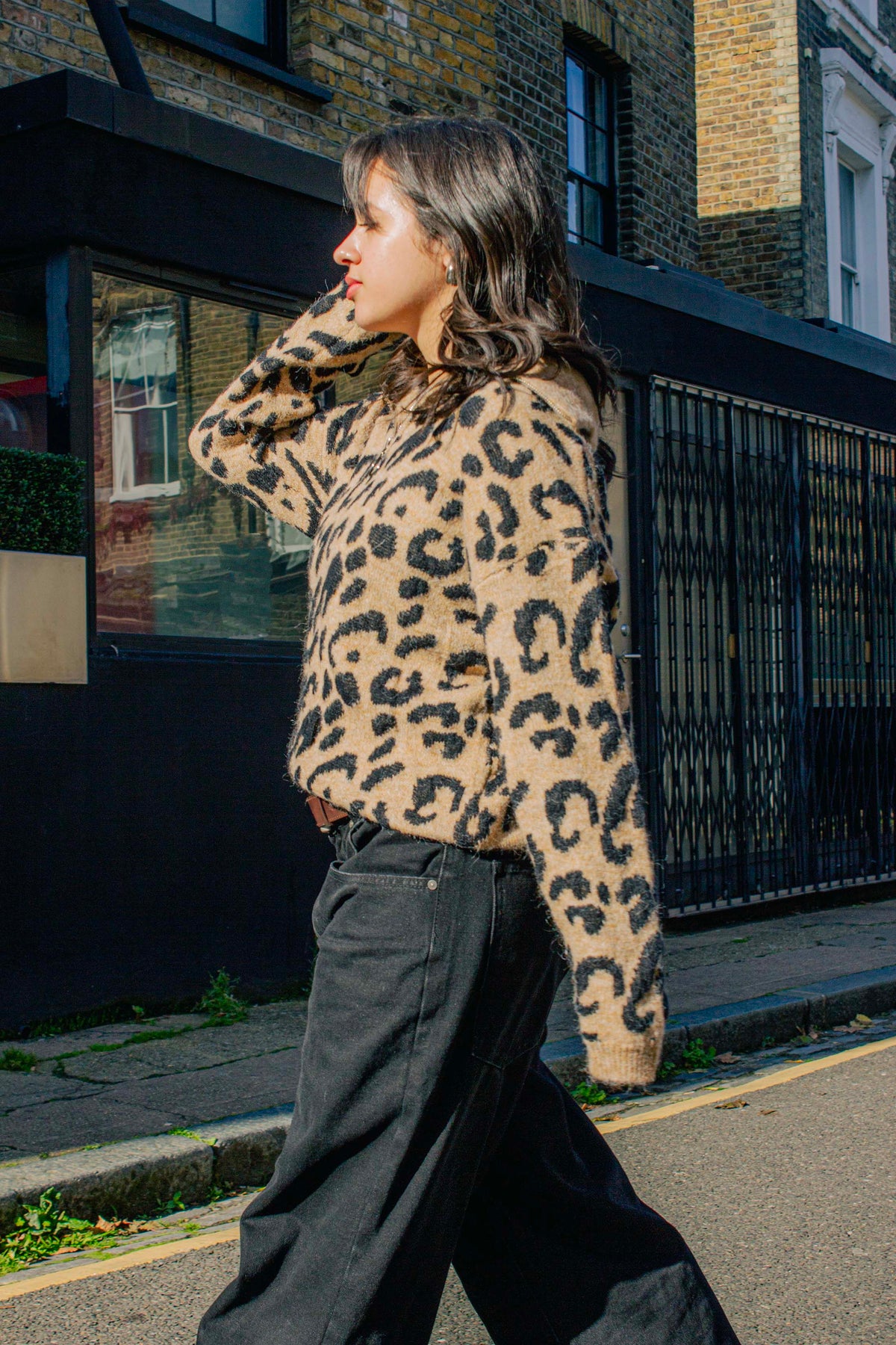 Three Quarter Zip Leopard Print Jumper - Sugar + Style