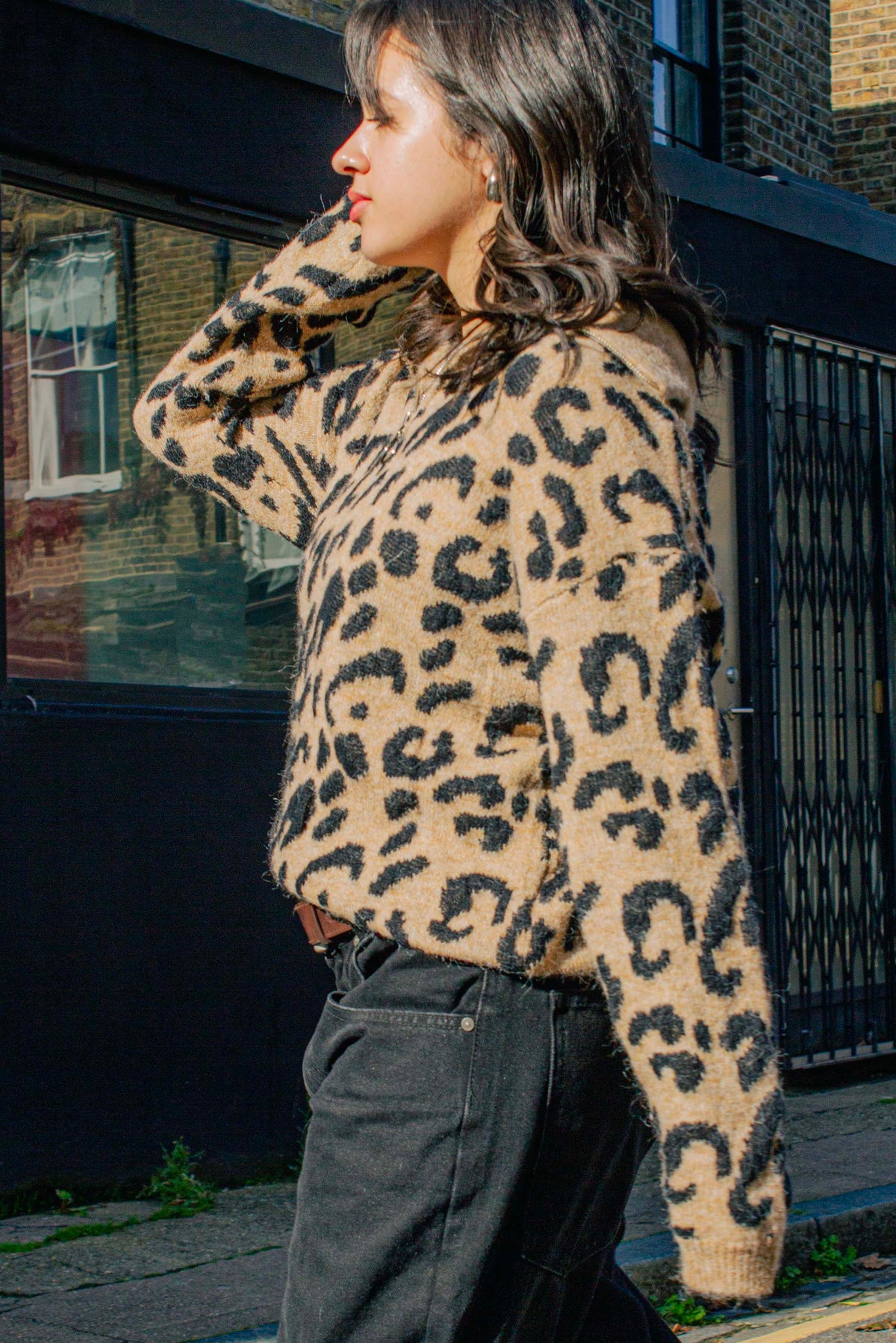 Three Quarter Zip Leopard Print Jumper - Sugar + Style