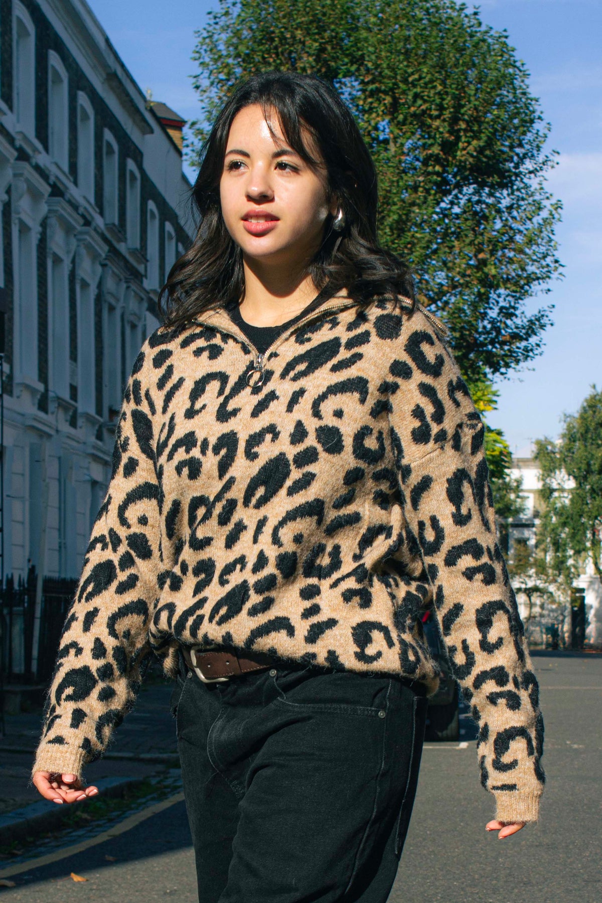 Three Quarter Zip Leopard Print Jumper - Sugar + Style